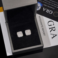 Boucles d'oreilles clous de luxe en moissanite couleur D à trois rangs, en argent S925, design carré, sertissage pavé complet, hypoallergéniques, bijoux de mariée
