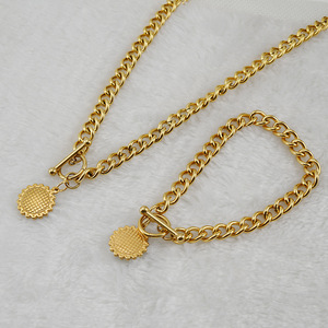 Zogxin Cuban Chain Necklace And Bracelet Set 18K Gold Plated Stainless Steel Hip Hop Jewelry For Men Women - Product Image 3