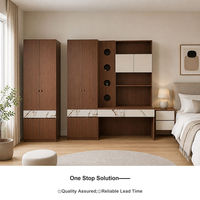 Armoire avec bureau intégré pour chambre à coucher, armoire de rangement multifonctionnelle gain de place avec étagère, bois d'ingénierie noyer