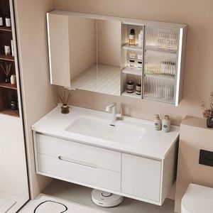 New-style Warm Yellow Bathroom Cabinet <b>Smart</b> Mirror Cabinet Space Storage White Sink Wall-mounted - Product Image 4