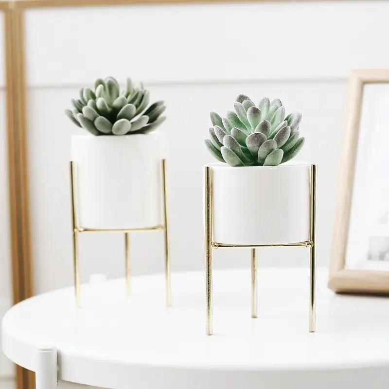 Newart gold holder stands designs table modern round ceramic flower pot with artificial flower