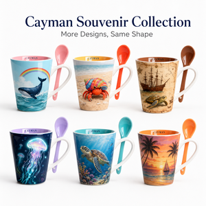 Tazas de Cerámica Personalizadas con Diseño Oceánico y Cuchara, Recuerdo Turístico de las Islas Caimán, para Mayoristas de Regalos - Product Image 6