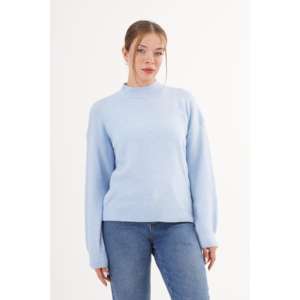 Pull en tricot à col haut pour femme, bleu ciel, manches régulières, style tendance - Product Image 4