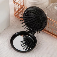 Miroir de voyage rond pliable, mini peigne de poche compact, brosse démêlante anti-casse pour femmes et filles avec miroir intégré