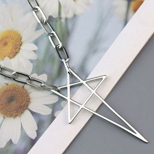 Punk Pentagram Non Tarnish Waterproof 316 Stainless Steel Large Big Pendant Men's <b>Necklace</b> for Women Men - Product Image 4