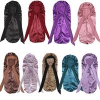 Bonnet long en satin de soie en gros avec lien en ruban, taille ajustable, grand format, pour dormir, chapeau de nuit pour tresses, logo personnalisé