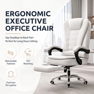 <span class=keywords><strong>Silla</strong></span> Ejecutiva Moderna <span class=keywords><strong>de</strong></span> Cuero Sintético, Respaldo Alto, Altura Ajustable, Cojín Grueso <span class=keywords><strong>para</strong></span> un Soporte Óptimo - Product Image 2