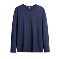 AMCLEVER 2026 T-shirt classique blanc à col en V et manches longues pour homme, couleur unie, respirant, 100 % coton, haut unisexe vierge, vente en gros
