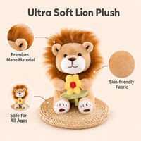 Peluche Lion Mignon en Coton Brodé de Fleurs, Rembourrée en Coton PP, Jouet Anti-Stress pour Enfants