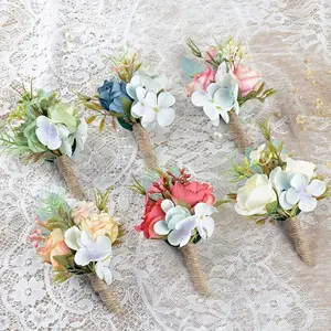 Handmade Boutonnieres Artificial Flowers Brooch Banquet Corsage with Pin Groom Flower for Wedding Party Prom Man Suit Decoration