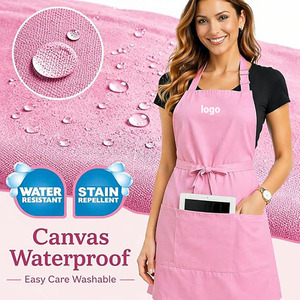 Tablier de cuisine classique noir, rose et blanc avec logo personnalisé pour femmes et hommes, avec poches - Product Image 5