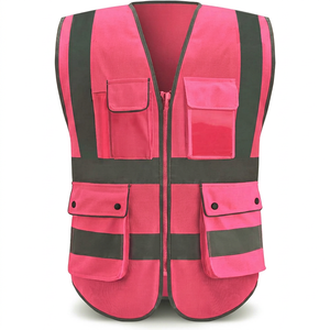 High Visibility Reflective Safety Work Vest Zip Up Multi Pocket <b>Pink</b> Unisex <b>Hi</b> <b>Vis</b> Workwear - Product Image 1