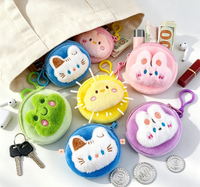 Porte-monnaie en peluche 3D motif animal de dessin animé, mini sac de rangement portable à fermeture éclair, mignon porte-clés en peluche, breloque de sac pour pièces de monnaie et petits accessoires