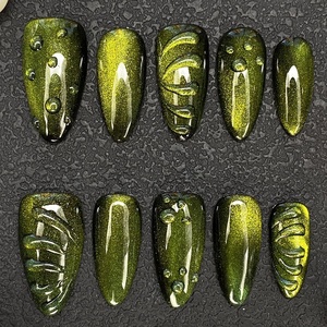 Lot de 10 faux ongles français à presser, faits main, pré-dessinés, en gel souple 3D, motif floral, peints à la main, en acrylique épais – Vente en gros - Product Image 2