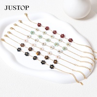 Bracelet à breloques JUSTOP Fleur d'Opale Rouge Grenade en Acier Inoxydable Plaqué Or 18K PVD, Chaîne à Maillons Tendance, Idéal pour Fête, Unisexe, Cadeau