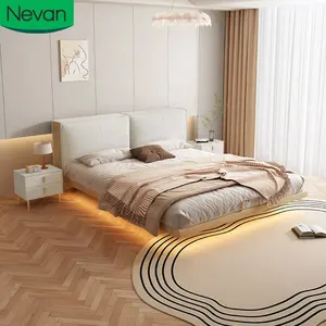 2023 одеяло, Высококачественная мебель для спальни, роскошная однотонная деревянная рамка, кожаная подвесная белая мягкая кровать размера "queen size"