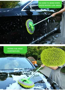 Car Cleaner Mop With Stretch Long Handle Soft Chenille Microfiber Car Wash Brush With Reusable Mop Pads