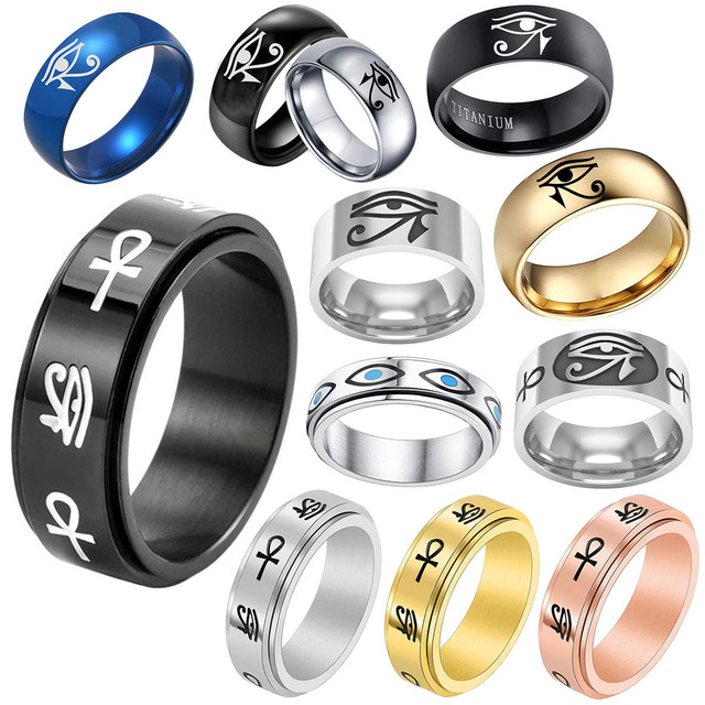 Ankh Cross Spinner Rings Stainless Steel Egypt Eye of Horus Rotating Fidget Ring Stress Anxiety Men Women Valentine's Day Gifts