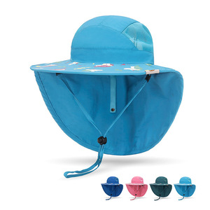 <b>Childrens</b> Sun Protection <b>Bucket</b> <b>Hat</b> Wide Brim UV Protection Breathable For 2-4 Years Outdoor Use Royal Blue Pink Lake Blue Dark - Product Image 1