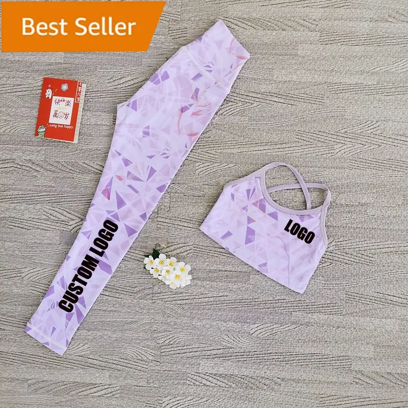 Kids Girls' 2 Piece print Athletic Leggings Gymnastic Dance Outfit Tank Crop Tops Sets Sports Workout Fitness yoga wear set