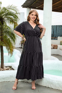 Vestido Largo Elegante de Verano para Mujer, Talla Grande, Manga Corta, Estampado Digital, Corte en A, Informal y Elegante, Holgado - Product Image 4