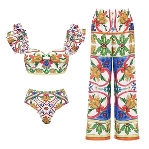 Ensemble 3 pièces Maillots de bain imprimés pour femmes Maillot de bain de plage à volants 2024 Maillot de bain mode pour femmes Maillot de bain - Product Image 1