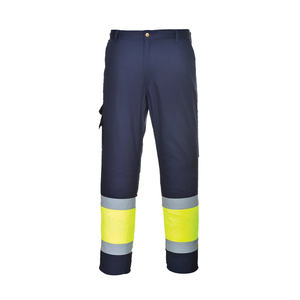 Pantalon de sécurité homme jaune haute visibilité et bleu marine bicolore en sergé coupe-vent imperméable respirant polyester/coton avec passepoil contrastant et éléments réfléchissants - Product Image 1