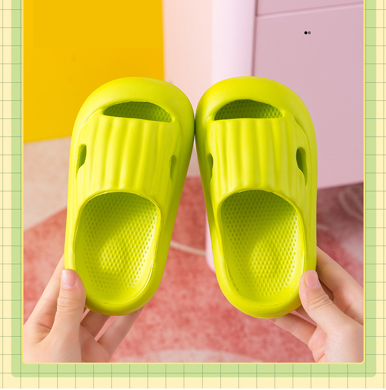 Kids Home Slide Slippers Solid Color Covered Head Thick Sole Non-slip Bathroom Indoor Slippers