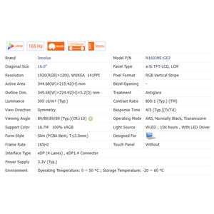 شاشة LCD للكمبيوتر المحمول 16.0 بوصة، 165 هرتز، IPS، HDR، بدون لمس، نسبة 16:10، دقة 1920*1200، WLED، EDP 40 دبوس، 100% SRGB، 250 شمعة/م2، 800:1 - Product Image 6
