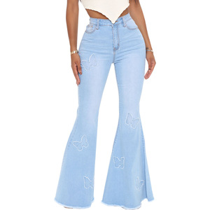 <span class=keywords><strong>Jeans</strong></span> a Zampa d'Elefante a Vita Alta da <span class=keywords><strong>Donna</strong></span>, Pantaloni in Denim Y2K Streetwear Vintage Lavati, Slim Fit Elasticizzati Multicolore - Product Image 1