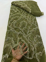 Tissu en dentelle bleu menthe NI.AI avec perles et sequins brodés, couleur de fond luxueuse pour mariages et fêtes LY6811