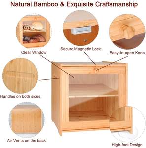 Kotak Roti Bambu Purbambo untuk Meja Dapur, Wadah Penyimpanan Roti 2 Lapis dengan Jendela Transparan dan Rak yang Dapat Dilepas - Product Image 3
