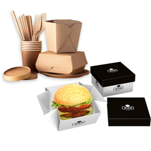 Cheap custom logo restaurant take out kraft noodle burger lunch packaging disposable paper take away food boxes and cup