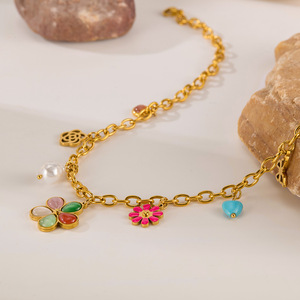Cadena de eslabones de acero inoxidable multicolor de estilo euroamericano para mujer, patrón de número de aceite de goteo, regalo de clavícula de moda - Product Image 2