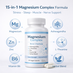 Cápsulas de Complejo de Magnesio, Fórmula 15 en 1 con Ashwagandha, L-Teanina, Zinc, B6, Apoyo para el Sueño y el Estrés, Marca Privada OEM - Product Image 3