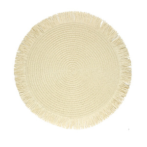 Natural Paper Woven Round Placemat Beige Handmade For Table <b>Decorations</b> - Product Image 4