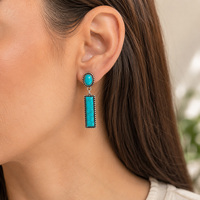 1 Pasang Anting Gantung Turquoise Gaya Bohemian Barat Anting Gantung Warna Perak Vintage untuk Wanita, 5 Model Dijual Terpisah