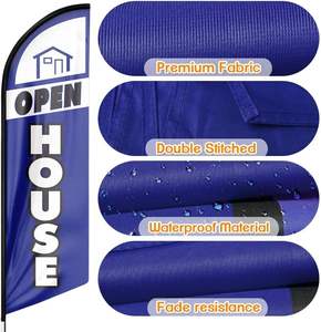 Aprire la casa firma 11 piedi bandiera blu piuma bandiera Kit agenti immobiliari palo di terra palo di affari pubblicità bandiere Open House - Product Image 3