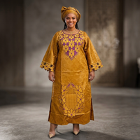 Ensemble Robe et Foulard Kanga Africain Traditionnel en Polyester Grande Taille pour l'Été/Printemps 2026 – Broderie de Haute Qualité