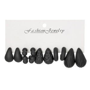Fashion Jewelry Geometric <b>Black</b> C Shaped <b>Earrings</b> Set For Women <b>Stud</b> <b>Earrings</b> With Steel Posts - Product Image 5