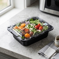 Boîte d'emballage en plastique PET écologique avec couvercle transparent noir et blanc 175x137x70mm pour biscuits, pâtisseries, fruits, pain, sushis, salades, gâteaux