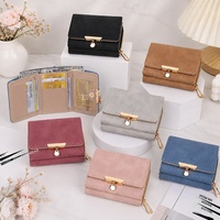 Portefeuille court en PU pour femme, style japonais-coréen transfrontalier, nouveau modèle, mini porte-monnaie à fermeture éclair, petit portefeuille à trois volets en polyester magnétique