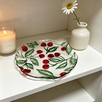 Schattig glazen serveerbord met kersenmotief, schattig 3D fruitkom decoratief centerpiece voor thuiskeuken