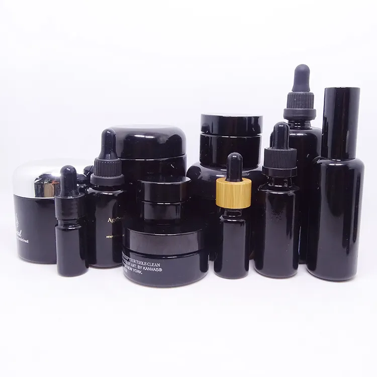 空の化粧品包装黒UV30ml 50ml 100ml 30g 50gバイオレットガラスアイクリームジャーとドロッパーポンプ付きボトル