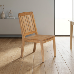 Modern <b>Stackable</b> Adjustable Height Teak Wood <b>Dining</b> <b>Chair</b> with Slatted Back and Seat for Indoor/Outdoor Use - Product Image 3
