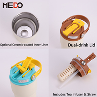 Mug isotherme de voiture en acier inoxydable à double paroi avec revêtement intérieur en céramique de 450 ml, infuseur à thé et paille