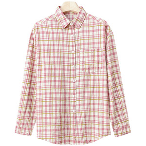Chemise écossaise à carreaux pour <span class=keywords><strong>femme</strong></span>, manches longues, style rétro artistique, haut en coton pour le printemps et l'automne - Product Image 5