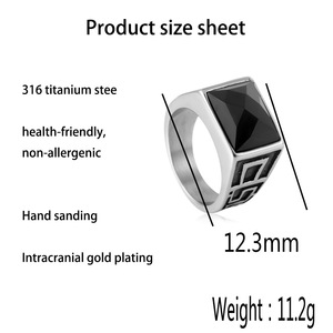 European American Style <b>Titanium</b> Steel <b>Black</b> Gemstone <b>Ring</b> Geometric Design Women's Punk Fashion Jewelry Gift 2709 - Product Image 4