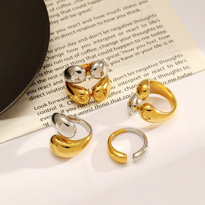 Fashion <b>Rings</b> Stainless Steel 18k Gold Plated Two Tone <b>Open</b> Design Irregular Shape Women's Jewelry Gift - Product Image 1