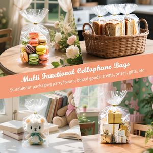 50-Pack 10x14 <b>Clear</b> Cellophane Gift <b>Bags</b> With Gold Twist Ties For Party And Anniversary Packaging - Product Image 6
